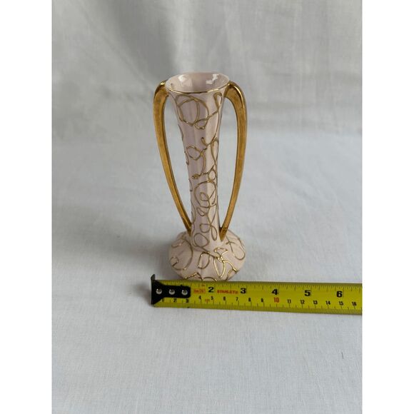 Pedal Pink and Gold Small Decorative Vase, Delicate, Pretty, Handles - Picture 5 of 7